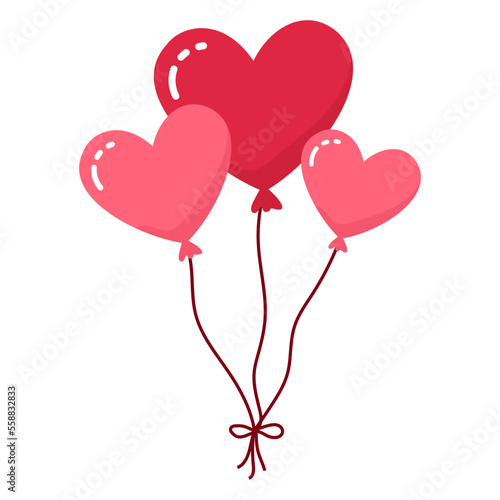 Red heart shaped balloons decoration element for Valentine's Day or Wedding