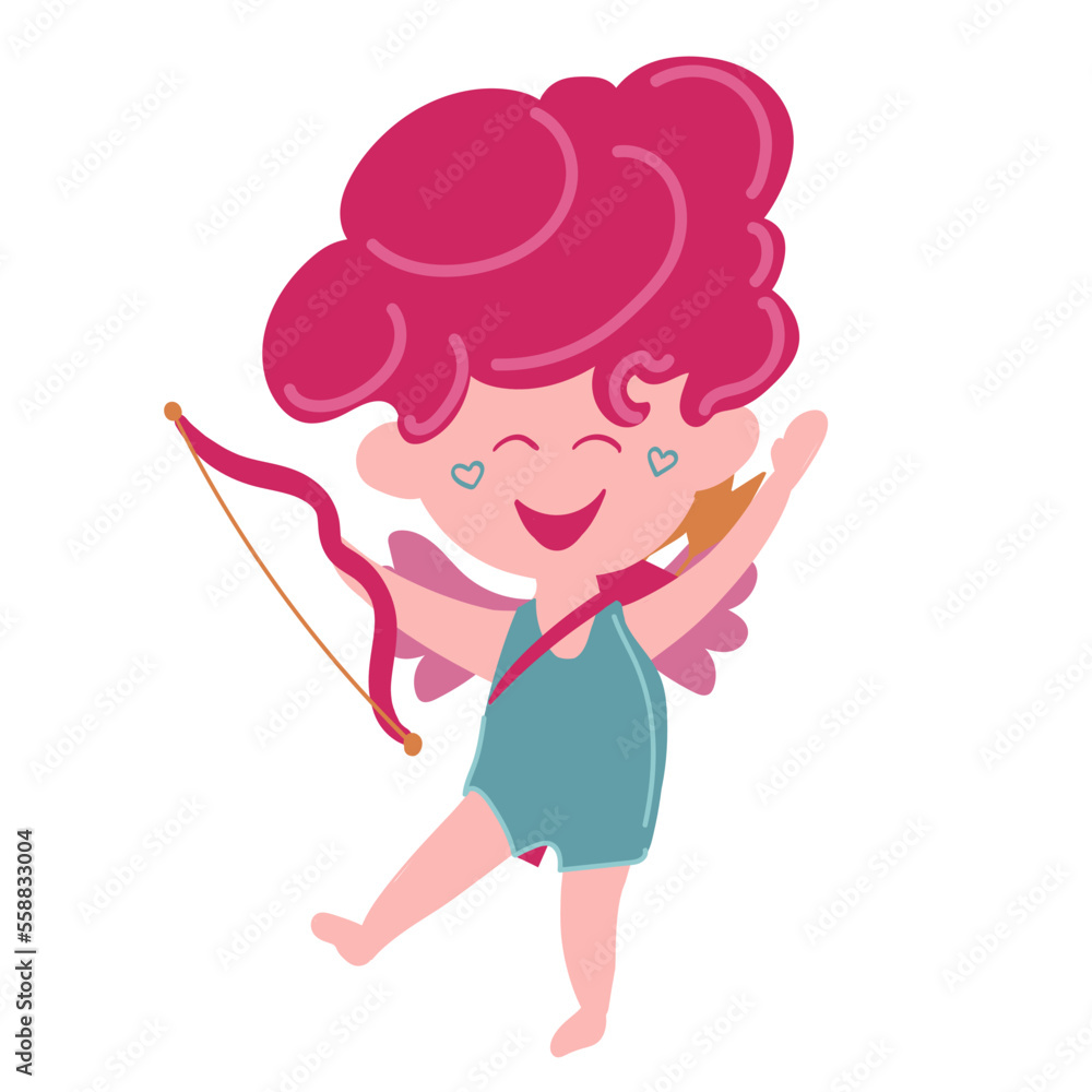 Funny little cupid. Illustration of a Valentine s Day. Amur baby angel. Vector illustration in a cartoon style. Isolated on white background. Funny little cupid. Illustration of a Valentine s Day. Amur baby angel. Vector illustration in a cartoon style. Isolated on white background.