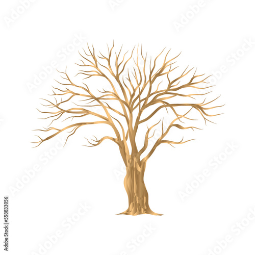 Vector drawing of a golden dry tree on a white background