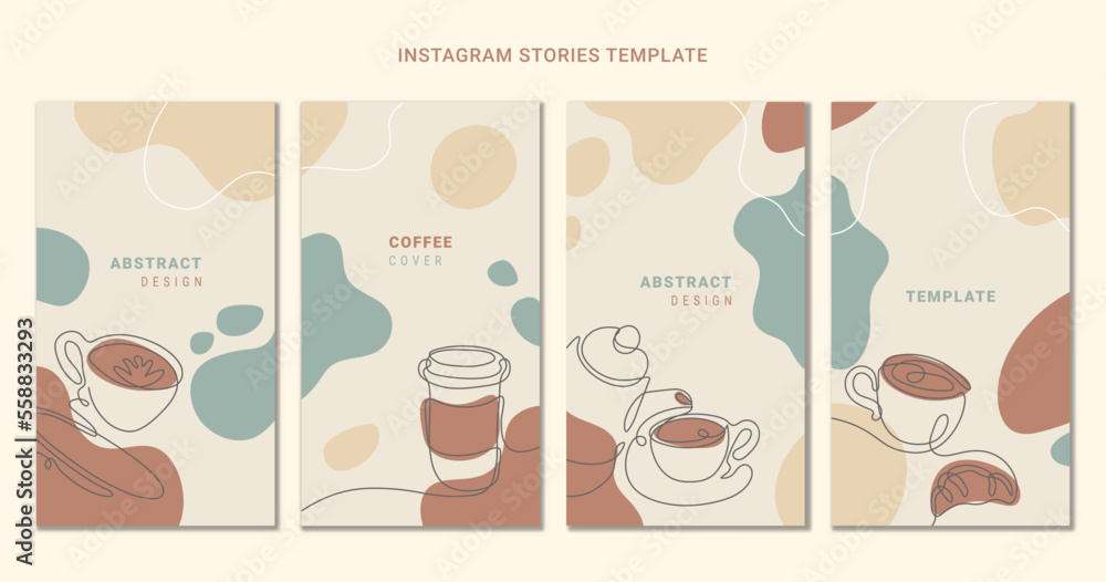 abstract instagram story template vector coffee line drawing