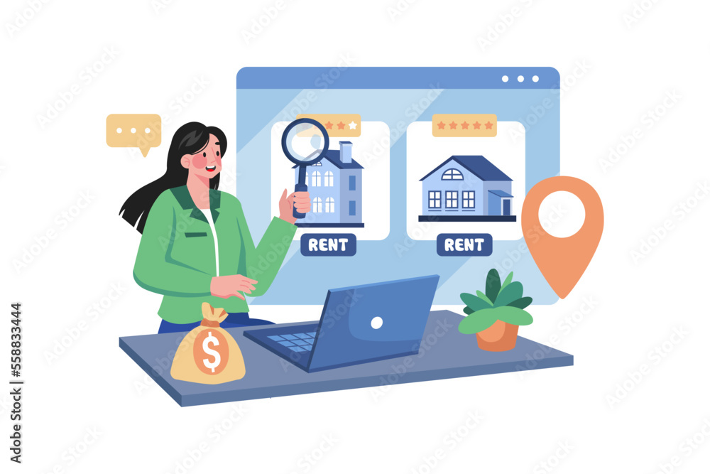 A woman finding a house for rent online A woman finding a house for rent online