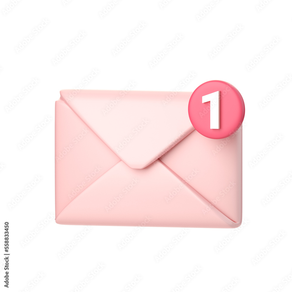 3d mail with notification icon. Concept of love mail , Valentines day new message, notification or envelope. 3d high quality render isolated on white background. 3d mail with notification icon. Concept of love mail , Valentines day new message, notification or envelope. 3d high quality render isolated on white background.