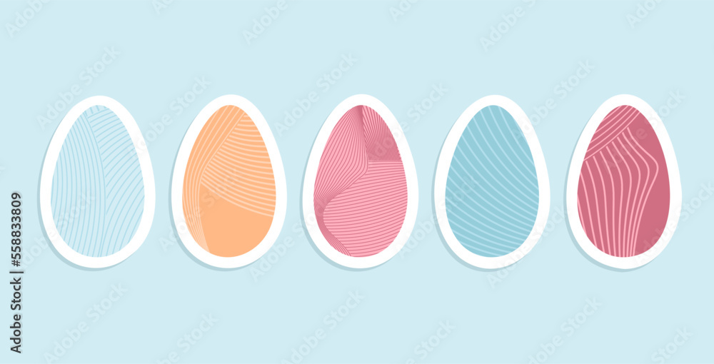 set of colorful wavy easter eggs  stickers