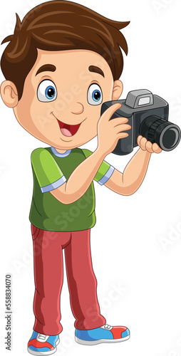 Cartoon boy taking photo using a digital camera