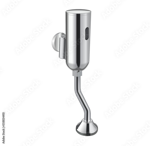 Urinal flush valve, metallic chrome, realistic vector illustration
