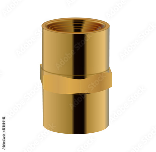 Brass female thread adapter for metal water, air pipe, vector illustration

