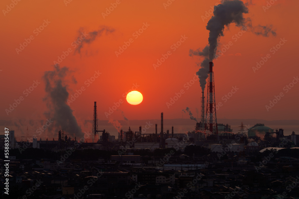 Sunrise at the petrochemical complex at Yokkaichi Port. Sunrise at the petrochemical complex at Yokkaichi Port.