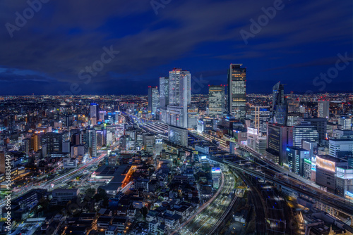 Panoramic view of Nagoya station and its vicinity downtown area at night. 