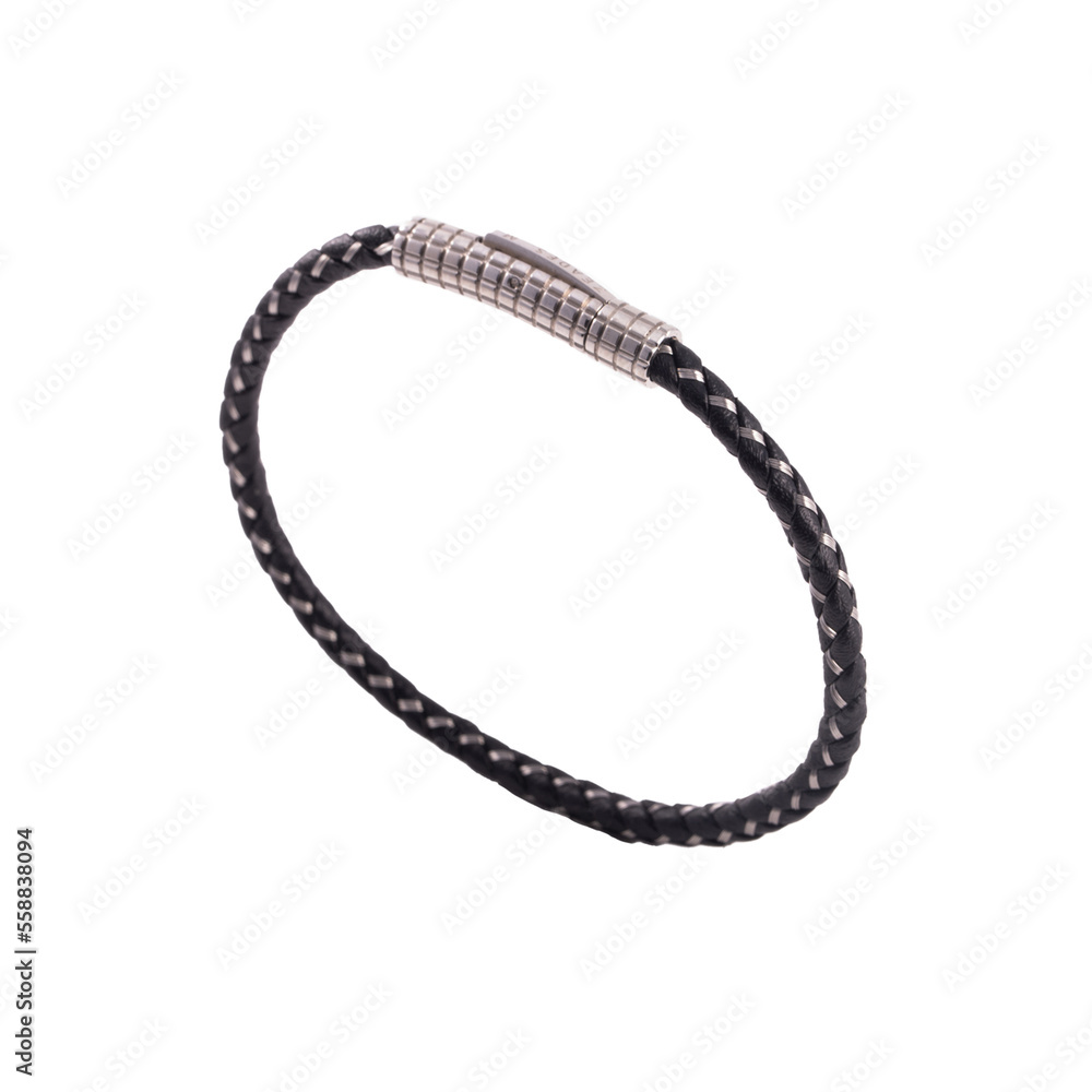 © AbulfatYunis - Isolated leather and silver bracelets on white background. Lifestyle and men's bracelets. © AbulfatYunis - Isolated leather and silver bracelets on white background. Lifestyle and men's bracelets.