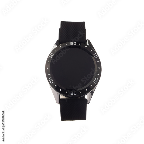 new smartwatch with a black strap isolated on white background