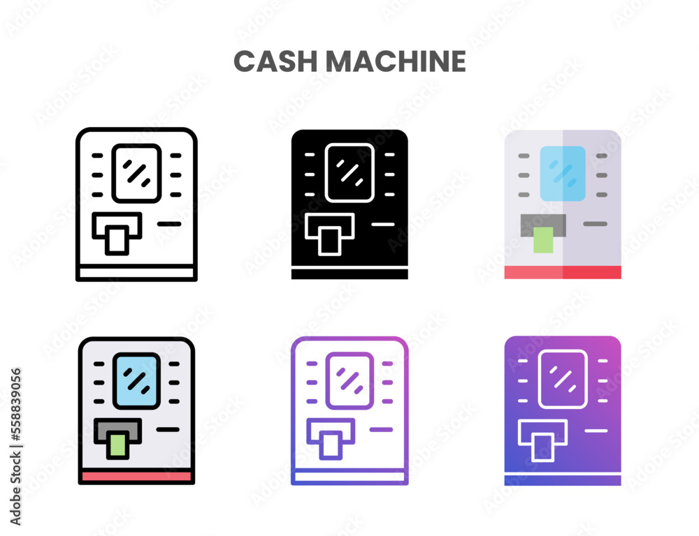 Cash Machine icons vector illustration set line, flat, glyph, outline color gradient. Great for web, app, presentation and more. Editable stroke and pixel perfect. Cash Machine icons vector illustration set line, flat, glyph, outline color gradient. Great for web, app, presentation and more. Editable stroke and pixel perfect.