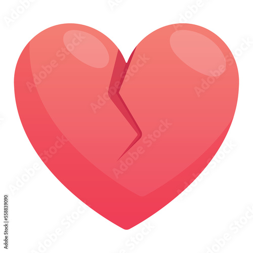 Broken cartoon heart, vector isolated flat icon.