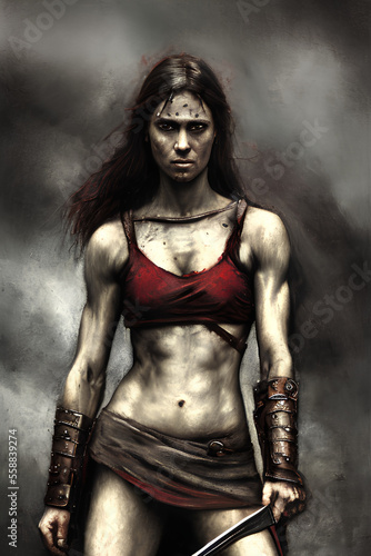 Analog Portrait of a female warrior with tonned body and sword, generative ai © Zenturio Designs