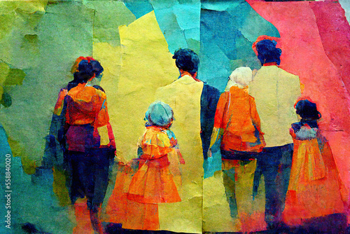 Watercolor ilustration of family on textured paper photo