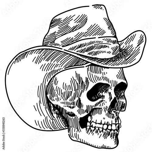 western style cowboy skull illustration