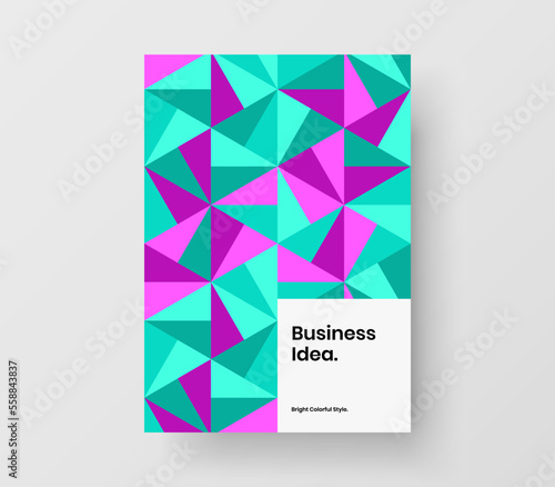 Unique leaflet A4 design vector concept. Trendy geometric shapes corporate cover layout.