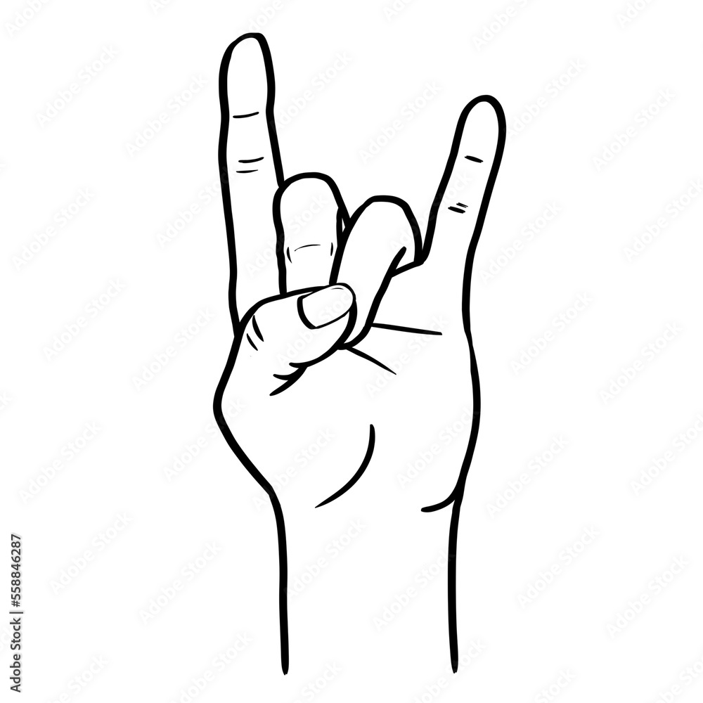 Hand gesture, fingers folded in a goat gesture, hand drawn black and white illustration Hand gesture, fingers folded in a goat gesture, hand drawn black and white illustration