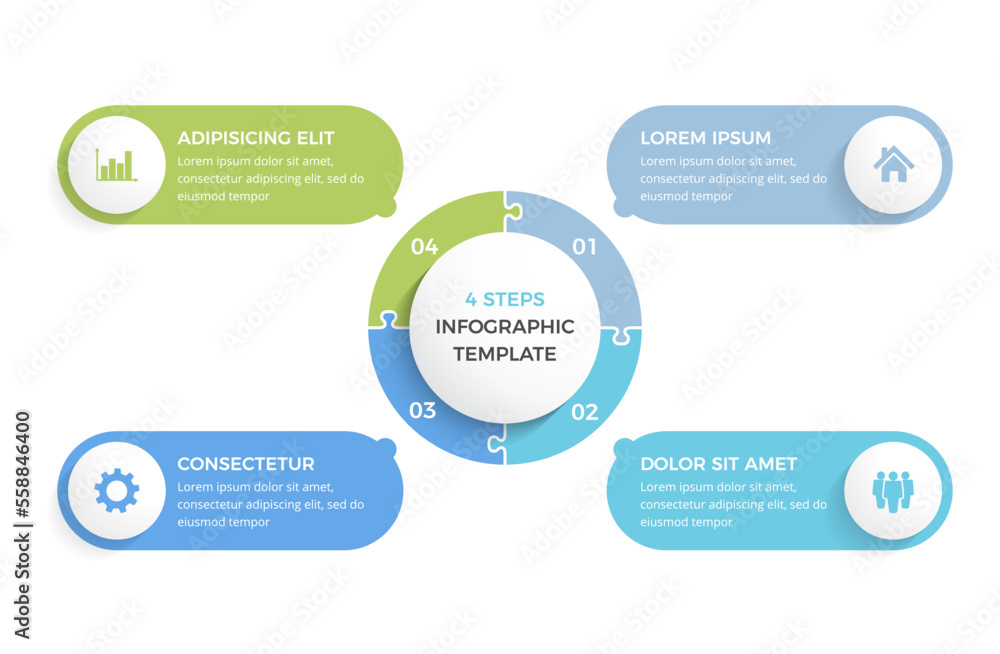 Circle diagram with 4 steps with place for your text and icons, puzzle circle, infographic template Circle diagram with 4 steps with place for your text and icons, puzzle circle, infographic template