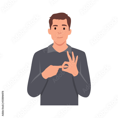 Young man simulating sex and doing penetration gesture. Flat vector illustration isolated on white background