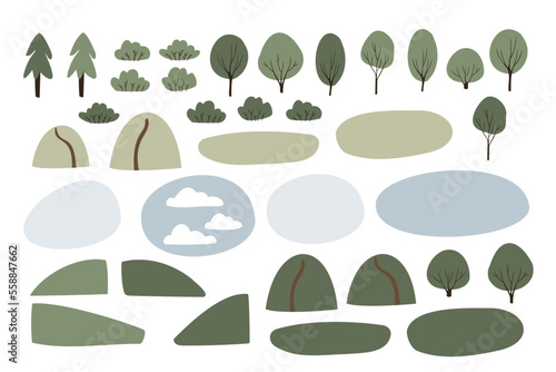 landscape background clipart, farm field illustration, cottage scenery vector in flat style, nature illustration