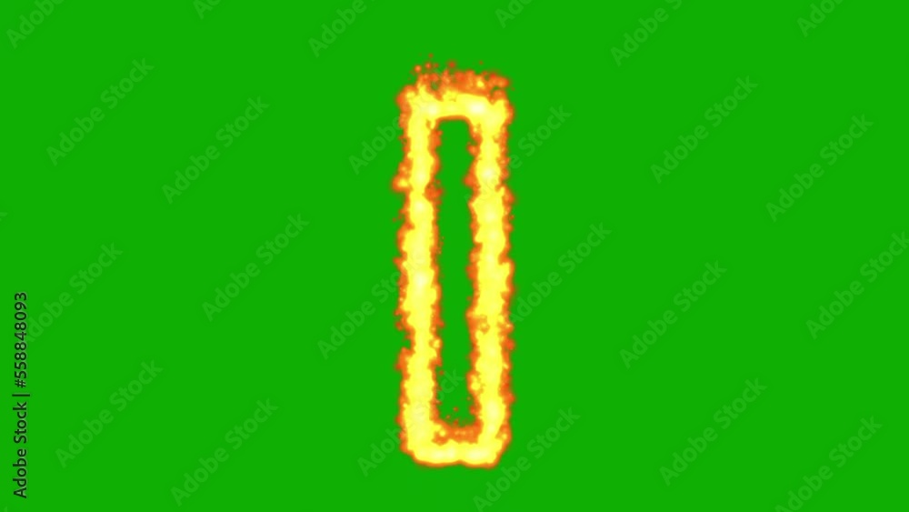 English alphabet I with fire effect on green screen background English alphabet I with fire effect on green screen background