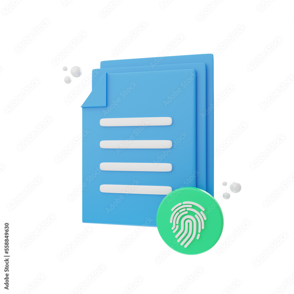 3d rendering fingerprint document icon object 3d rendering fingerprint document icon object