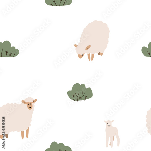 farm seamless pattern with domestic animal, country life digital paper, Vector illustration clipart in flat cartoon style