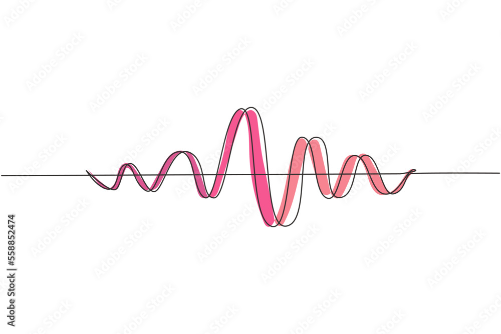 Single continuous line drawing black sound waves. Music audio frequency, voice line waveform, electronic radio signal, volume level symbol. Vector curve radio waves. One line draw graphic design Single continuous line drawing black sound waves. Music audio frequency, voice line waveform, electronic radio signal, volume level symbol. Vector curve radio waves. One line draw graphic design