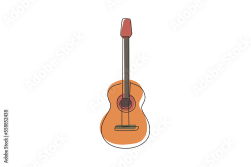 Single continuous line drawing classical acoustic guitar. Musical string instrument classic guitar. For your design and business concept. Dynamic one line draw graphic design vector illustration