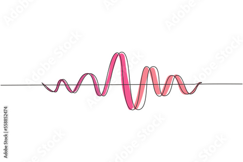 Single continuous line drawing black sound waves. Music audio frequency, voice line waveform, electronic radio signal, volume level symbol. Vector curve radio waves. One line draw graphic design