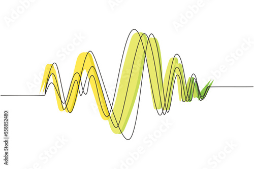 Continuous one line drawing sound waves. Audio Player. Audio equalizer technology, pulse musical. Music audio frequency, voice line waveform. radio signal. Single line draw design vector graphic