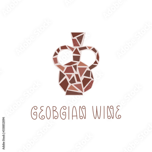 Old amphora with wine vector illustration. Traditional Georgian clay vessel Qvevri, lettering