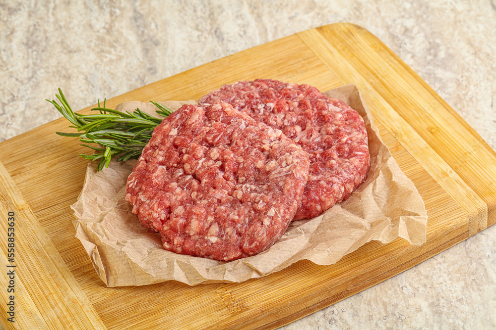 Raw beef burger cutlet for grill Raw beef burger cutlet for grill