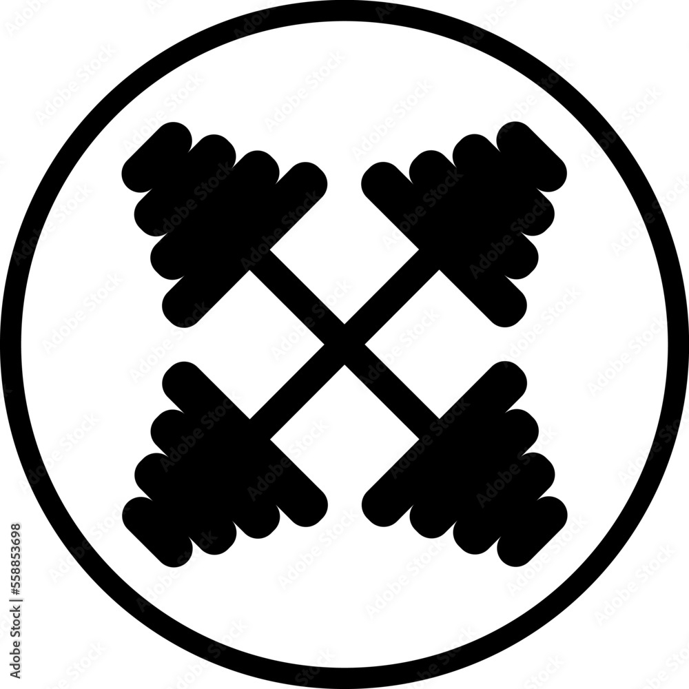 Two dumbbells intersecting in a circle gym logo