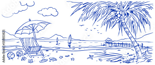 palm trees on the beach vector for card illustration decoration