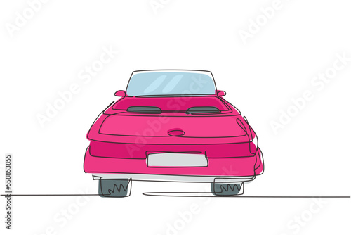 Continuous one line drawing vintage convertible sports car line icon. Outline symbol of collectors car and automotive design. Classic motor vehicle. Single line draw design vector graphic illustration