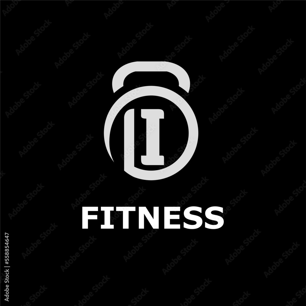 Modern Monogram Fitness Gym Logo Idea Template with Kettlebell and Initial I Letter Modern Monogram Fitness Gym Logo Idea Template with Kettlebell and Initial I Letter