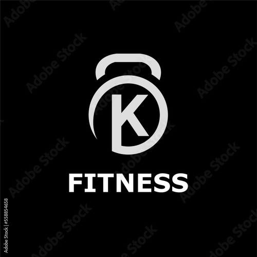 Modern Monogram Fitness Gym Logo Idea Template with Kettlebell and Initial K Letter