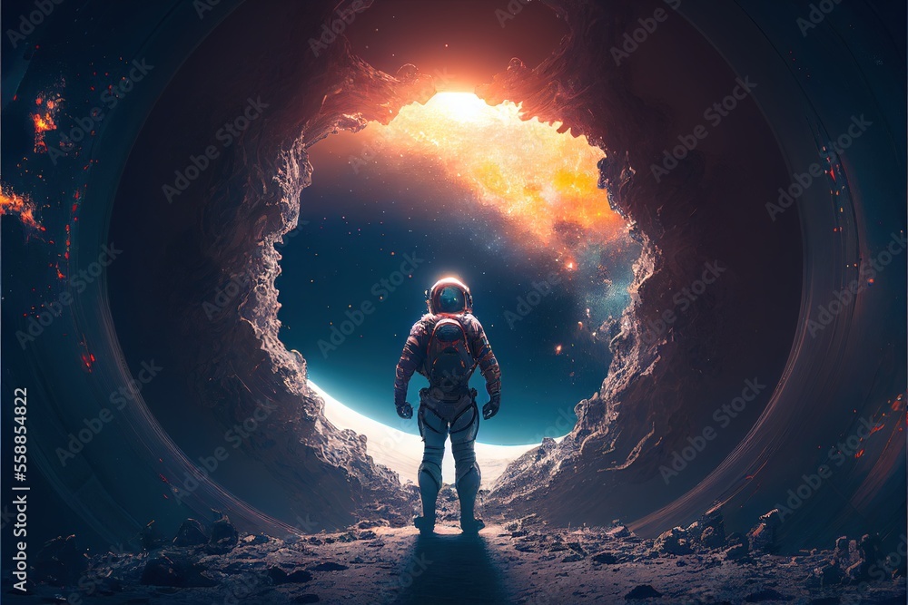 Obraz premium Astronaut during a mission in outer space. Ai Generative