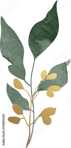 Gold leaf branch watercolor illustration