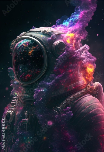 Astronaut during a mission in outer space. Ai Generative