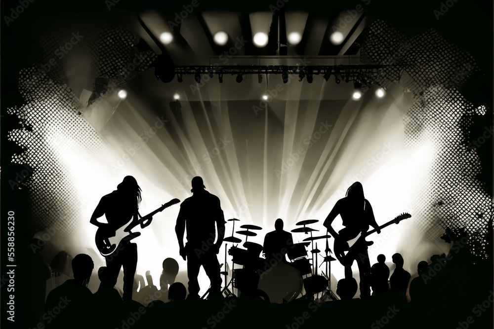 Rock band performs on stage in the spotlights. AI generated Stock  Illustration | Adobe Stock