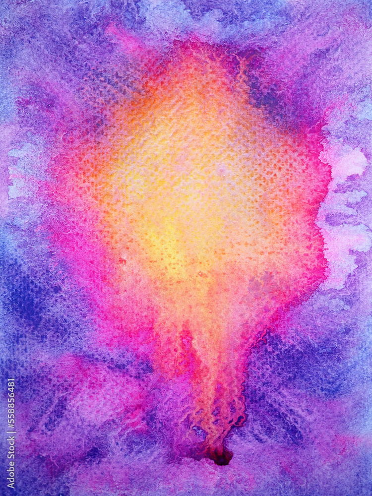 red orange hot fire flame eruption burn splash on blue sky universe abstract sun energy power galaxy background watercolor painting art texture illustration design hand drawing