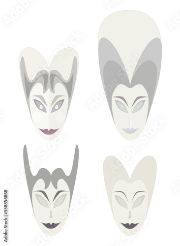 Alien aristocrat in the style of the Middle Ages. Face mask design. Beauty salon logo example. Vector set. 
