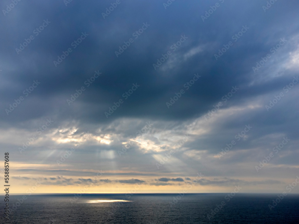 Sea landscape with bad weather and the cloudy sky. Crimea, Ukraine.