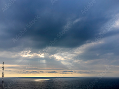 Sea landscape with bad weather and the cloudy sky. Crimea, Ukraine.