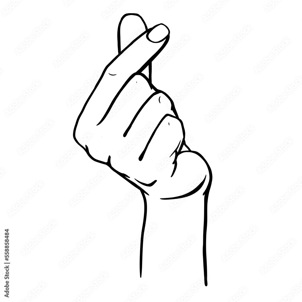 International hand gesture love, heart. Black and white illustration, linear drawing International hand gesture love, heart. Black and white illustration, linear drawing