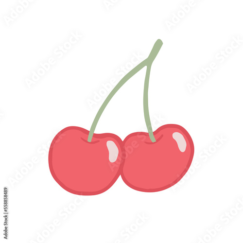 Hand drawn isolated illustration of two cherries with stem