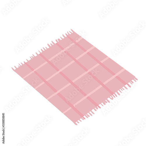 Hand drawn isolated pink picink blanket with grid pattern and tassels