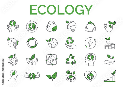 Recycling, ecology set of 24 line vector icons. Editable stroke. Vector illustration